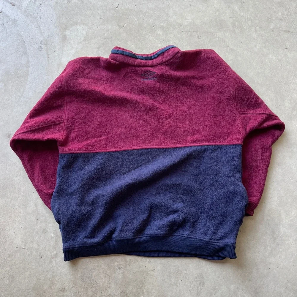 Vintage Umbro Quarter Zip Fleece Pullover Colorblock Burgundy Navy XL Mens